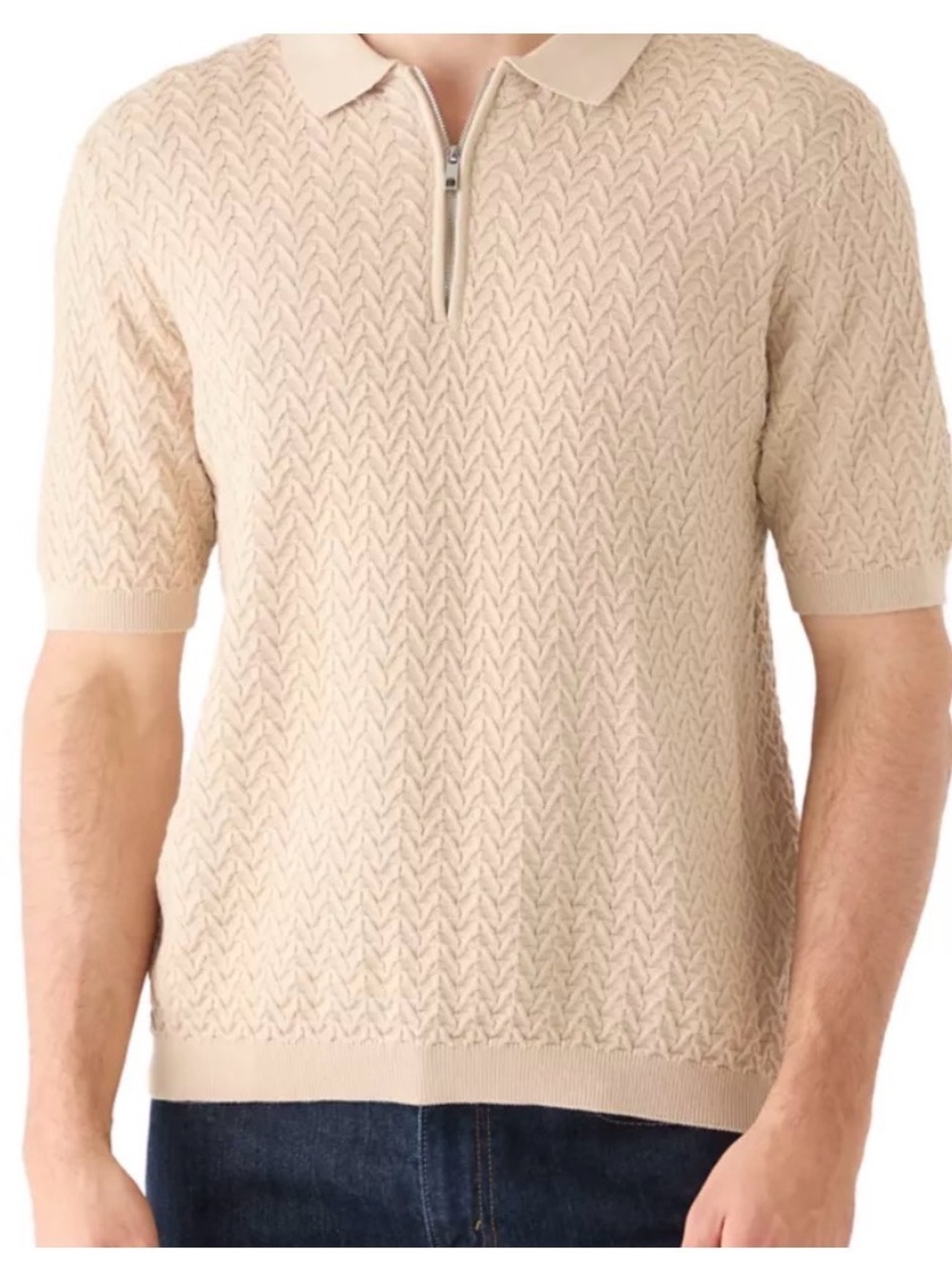 Truth By Republic Men's Short-Sleeve Zip Texture Polo Sweater Dune Beige Size L